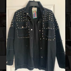Black denim embellished jacket